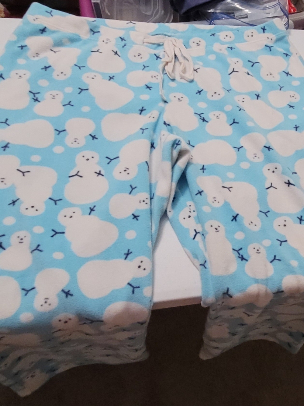 Old Navy Light Blue Snowman Fleece Pajama Bottoms